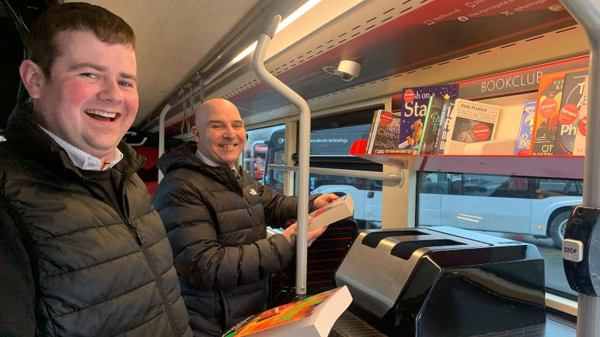 Harrogate libraries on board buses with Matt Burley and Jason Asquith